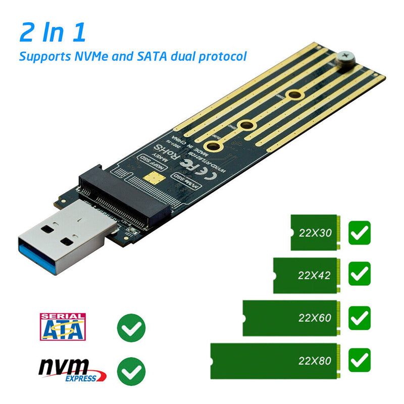 M.2 NVMe SSD to USB 3.1 Adapter Enclosure for NVME PCIE NGFF SATA M/B Key SSD
