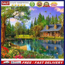 Painting By Numbers Kit DIY Lakeside Cottage Hand Painted Canvas Oil Art Pi