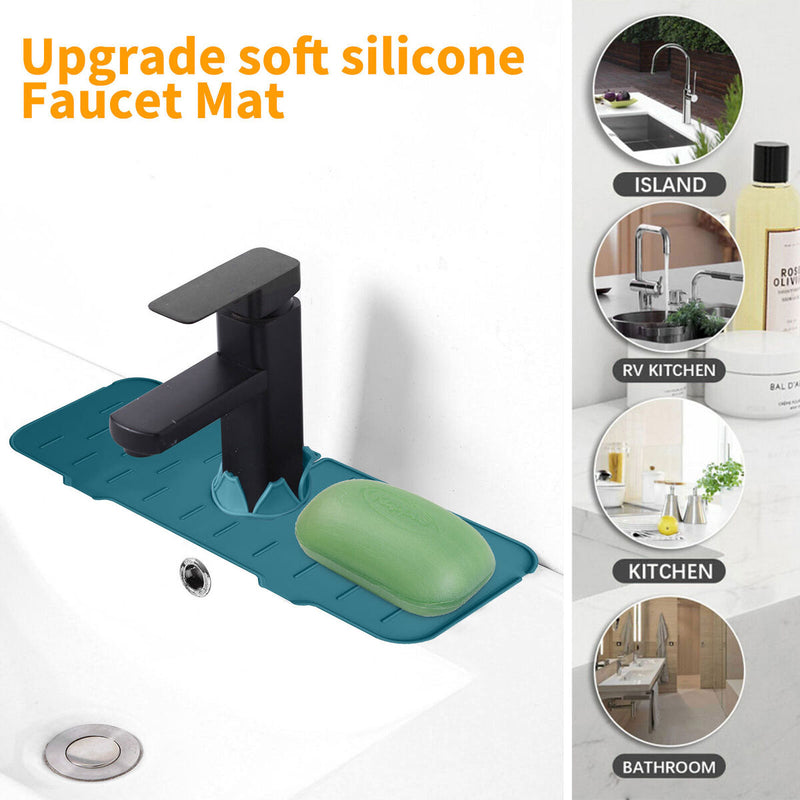 Kitchen Silicone Faucet Absorbent Mat Microfiber Sink Protector (A Green) Newly