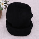 Women Men Cap Solid Color Warm Hat Skullies Knitted Beanie Cap(Black)