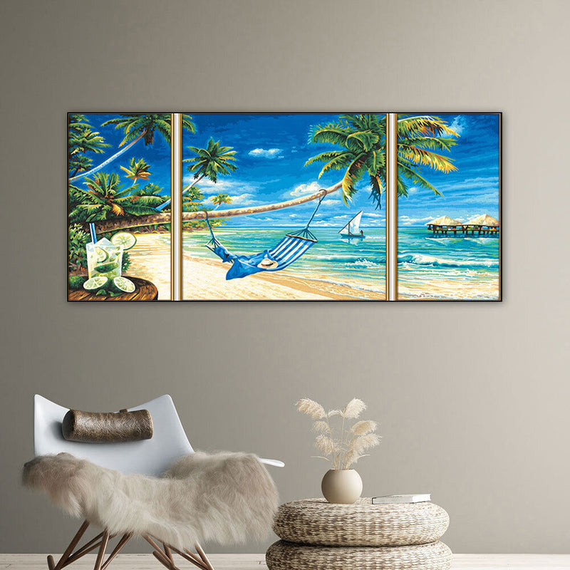 3pcs Summer Beach Oil Paint By Numbers Kits DIY Handpainted Home Decoration Gift