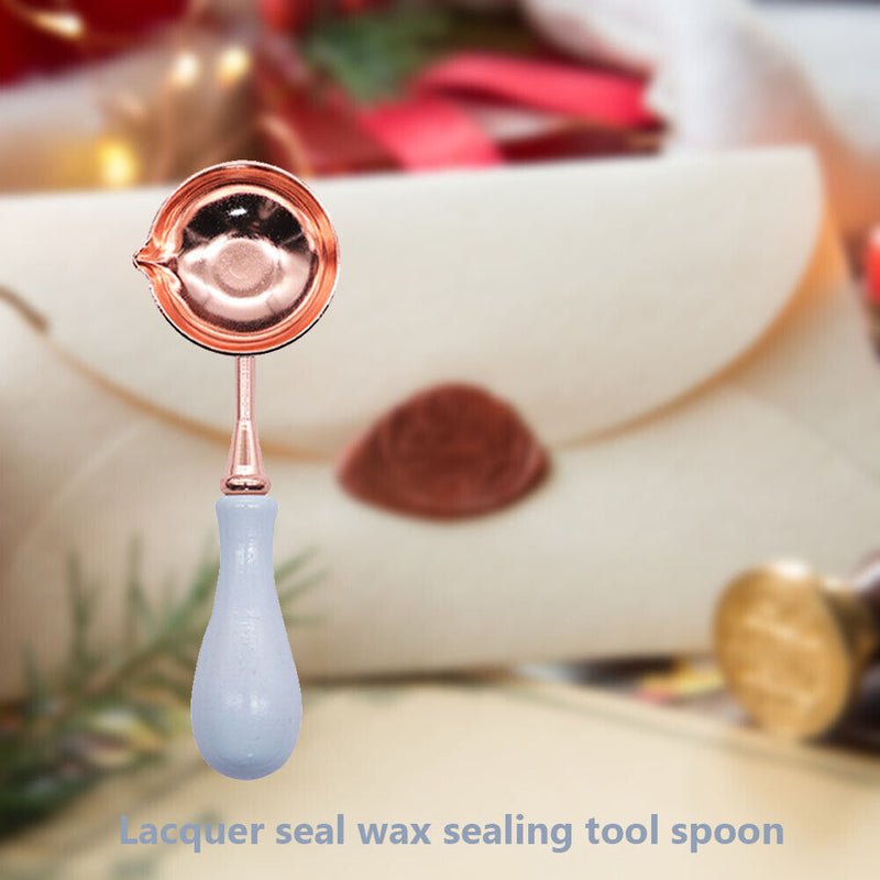 Sealing Wax Spoon Solid Wood Retro Wax Decorative Stamp Craft (Light Blue) Newly
