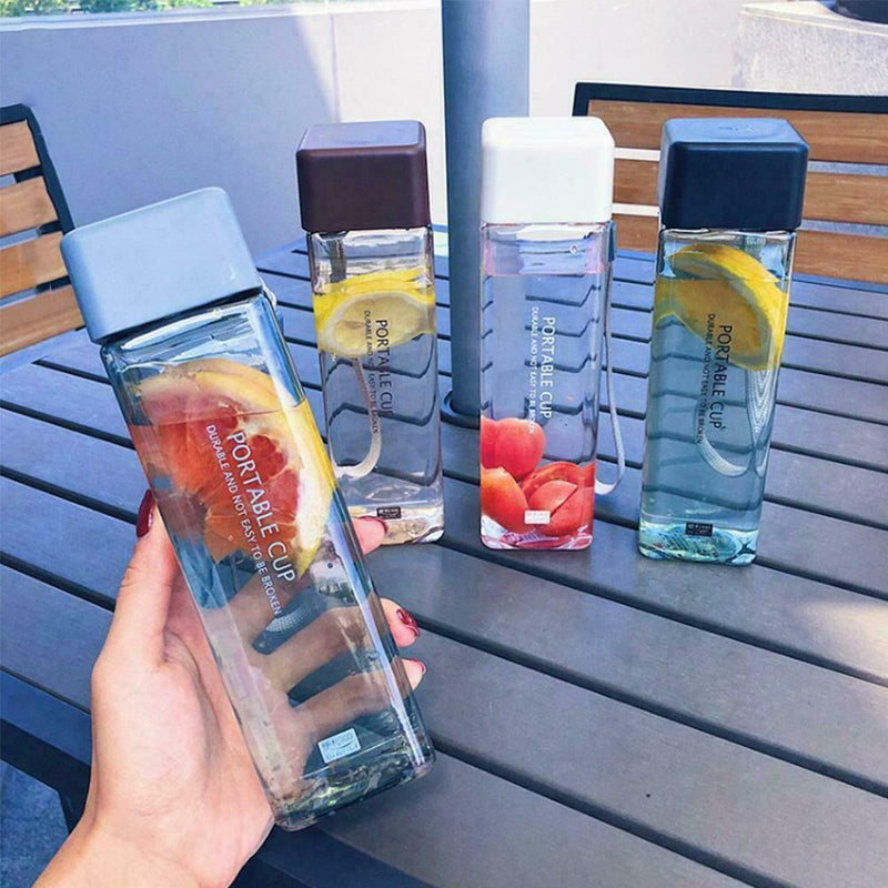 Transparent Square Tea Milk Fruit Water Cup 500ml For Sports Bottles Water Q0S8