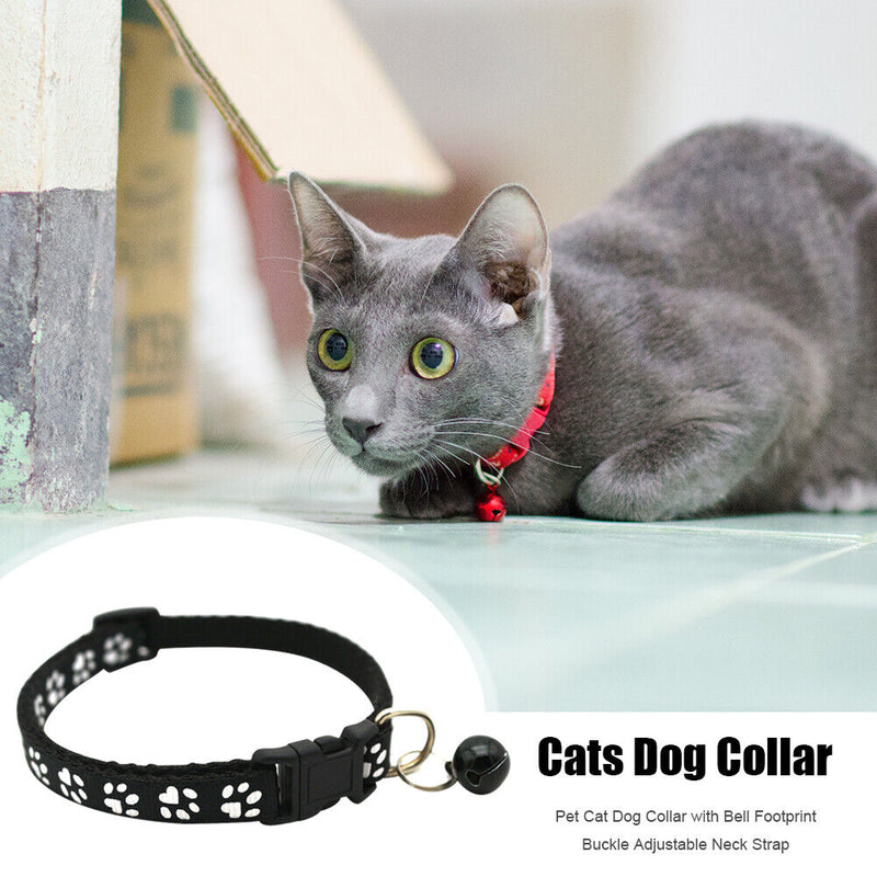 Cat Collar with Bell Adjustable Buckle Collar Footprint Necklace Pet Supplies