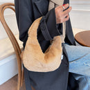 Women Pure Color Plush Small Shoulder Bags Fluffy Underarm Handbags (Camel)