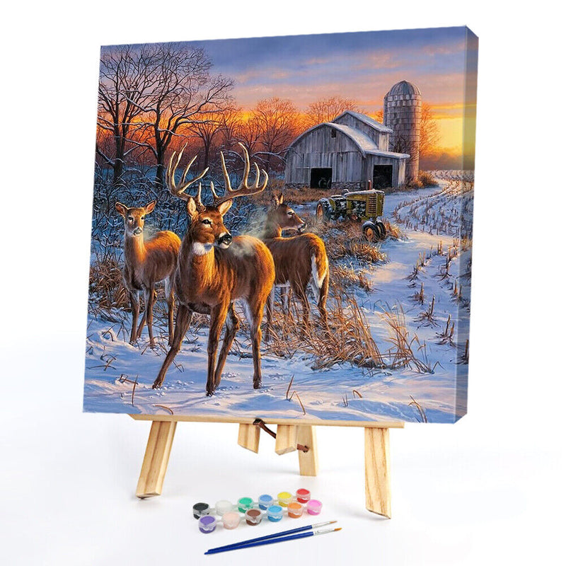 Oil Paint By Numbers Picture DIY Drawing Farmhouse Deer Acrylic Paint Decor Art