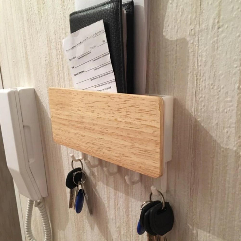 Wooden Wall Hanging Shelf Key Rack Sundries Storage Box Organizer (White) Newly