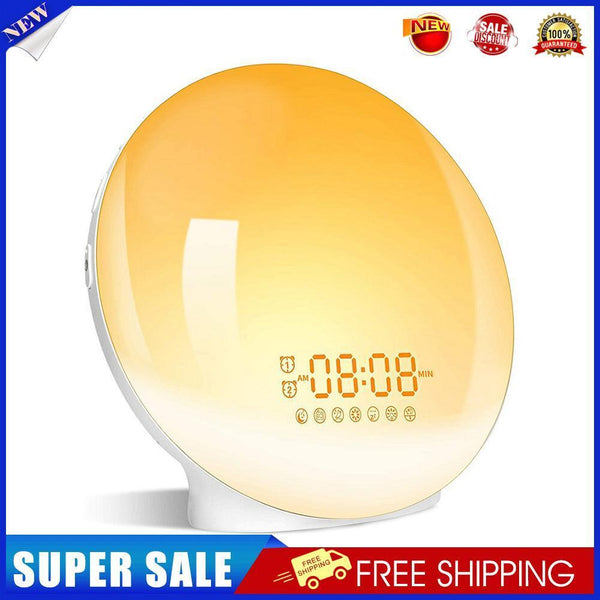 Smart Wake Up Digital Clock 7 Colors Sunrise Sunset FM Radio Table Light