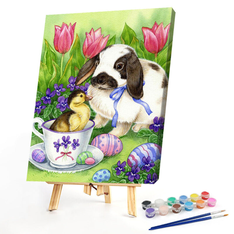 Easter Bunny Oil Paint By Numbers Kits Canvas DIY Wall Art Craft Home Decoration