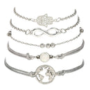 5pcs/set Women Adjustable Cuff Bracelet Map Beads Palm 8 Hand Chain Jewelry Gift