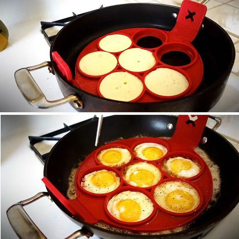 Pancake Egg Ring Maker Silicone Nonstick Kitchen Cooking Tool With 7 Holes
