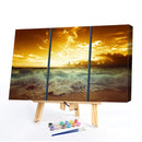 Canvas Paint By Numbers Seaside Sunset 3 Panel Oil Hand Painted Home Drawing Kit