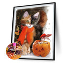 Pumpkin Cat Full Round Drill Mosaic Rhinestone Handmade Home Art Pictures