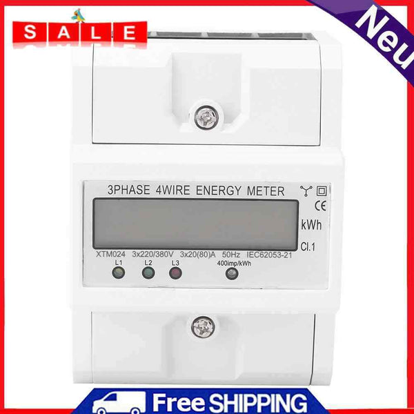380V LCD Digital 3 Phase 4 Wire Smart Energy Meter DIN Rail kWh Power Wattmeter