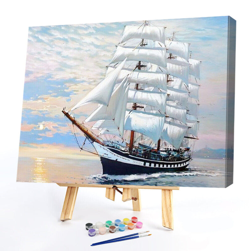 White Ship Colouring Oil Canvas Picture DIY Hand Painted Paint By Numbers Kit