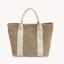 Fashion Women Woven Hit Color Shopping Bags Beach Large Handbags (Beige)