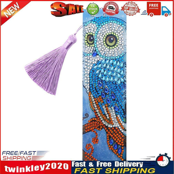 DIY Special Shape Diamond Painting Leather Owl Bookmark with Tassel Crafts Newly