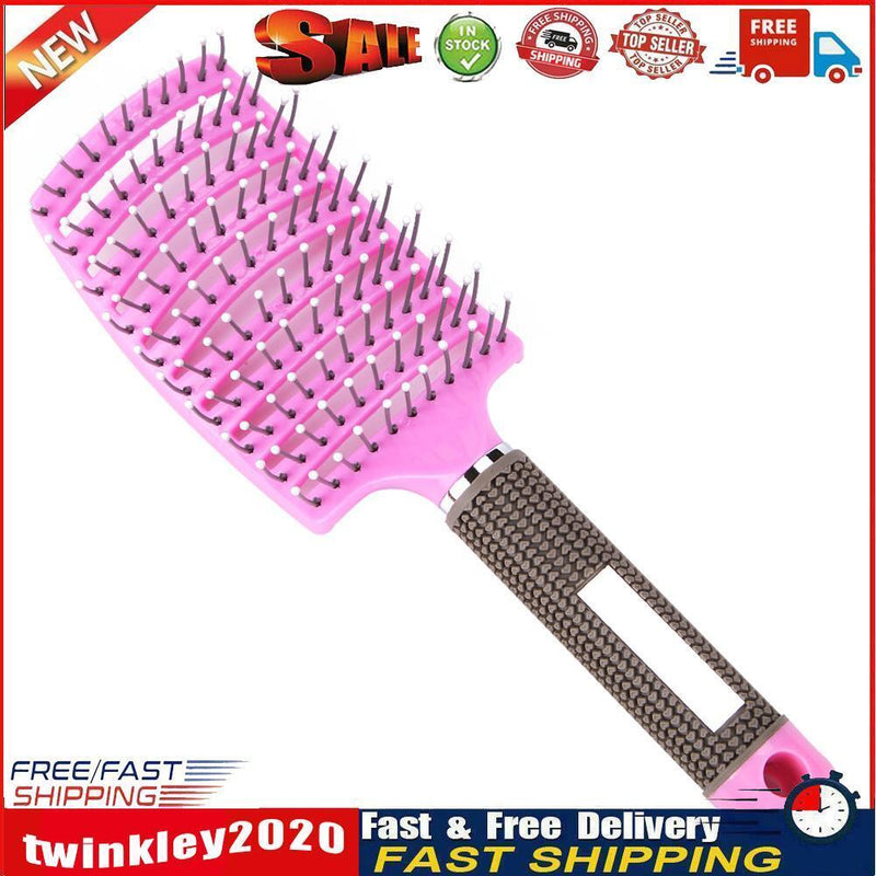 Portable Curved Ribs Scalp Massage Comb Fluffy Styling Brush (A Pink) Newly