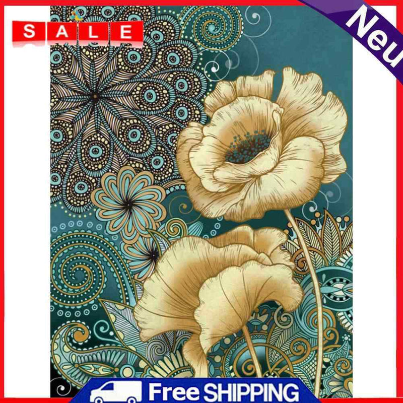 DIY Blue Printed Flowers Mosaic Full Round Diamond Drawing Handmade Rhinestone