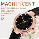Women PU Leather Quartz Watches Luxury Starry Sky Crystal Round Dial for Ladies