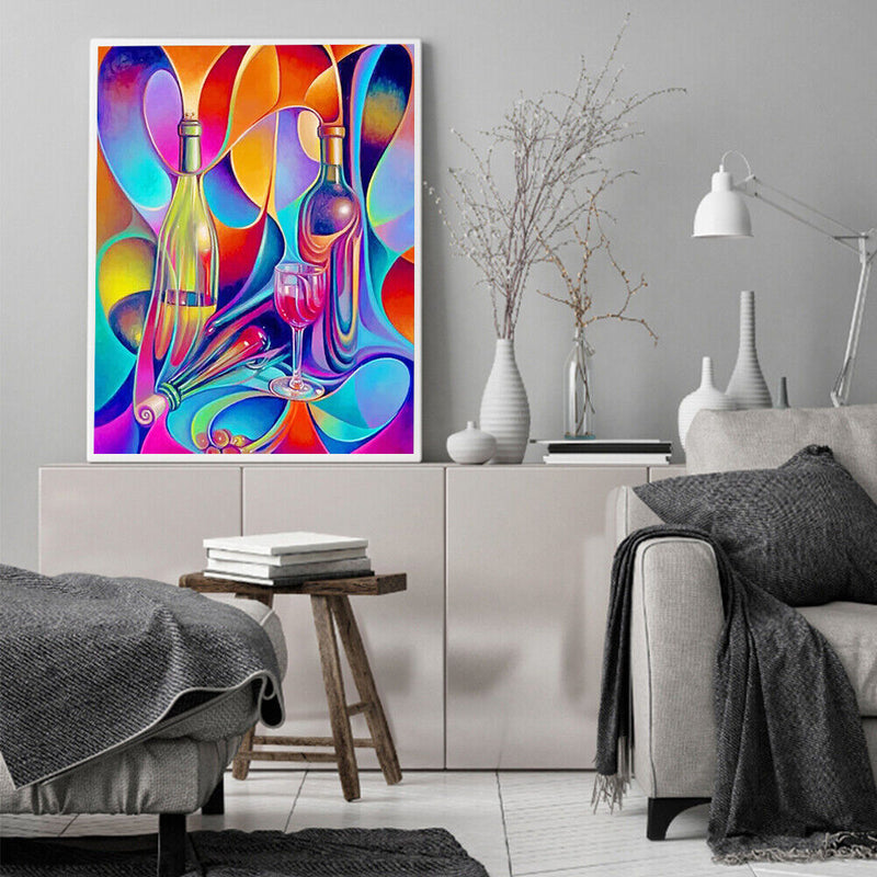 Abstract Wine Bottle Colouring Oil Canvas DIY Hand Painted Paint By Numbers