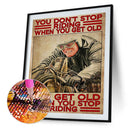 5D DIY Diamond Painting Full Round Drill Old Man Riding Wall Decor Rhinesto