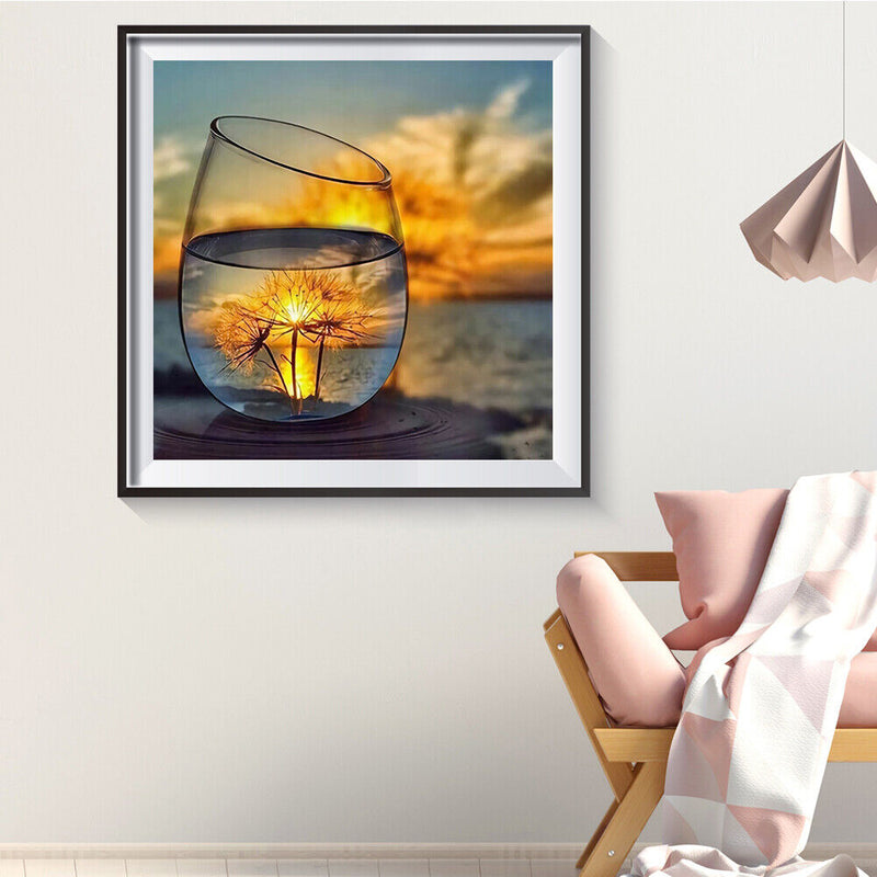DIY Paint By Number Kit Frameless Scenery in Cup Handpainted Canvas Wall Decor