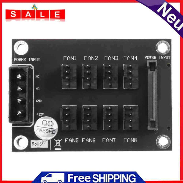 4-Pin or SATA 15-Pin, 8-Way 4-Pin PC Chassis Cooling Fan Splitter-H