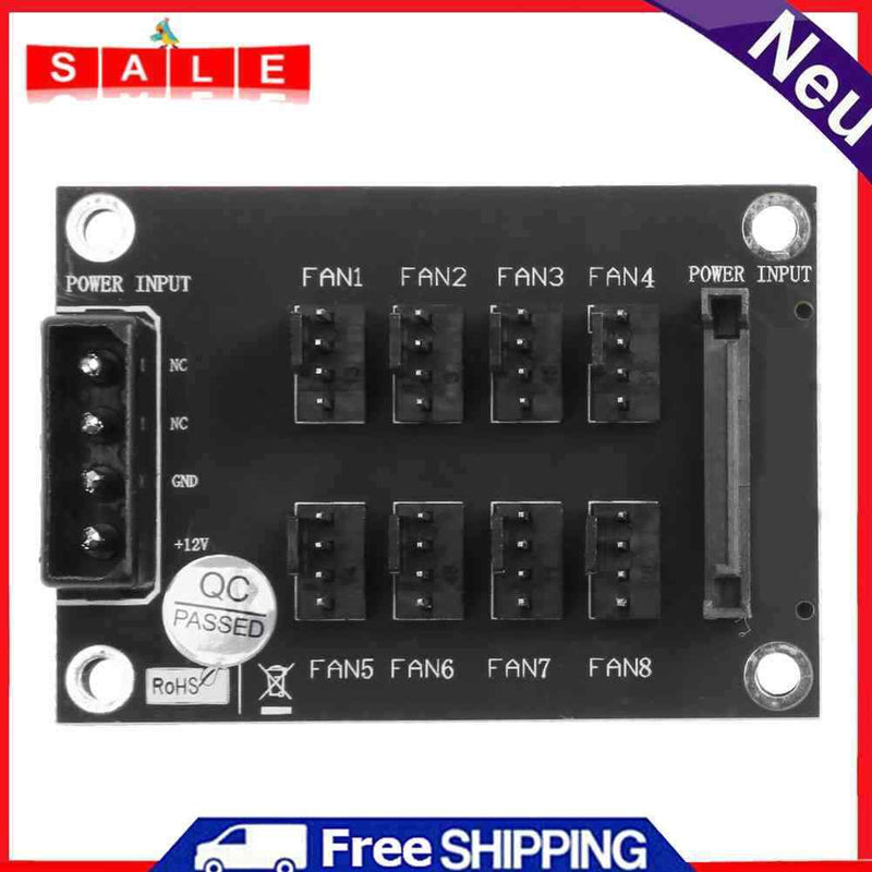 4-Pin or SATA 15-Pin, 8-Way 4-Pin PC Chassis Cooling Fan Splitter-H