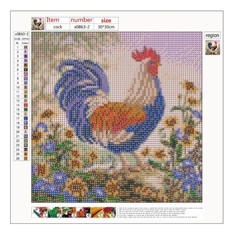 5D DIY Full Drill Diamond Painting Standing Cock Cross Stitch Embroidery Newly