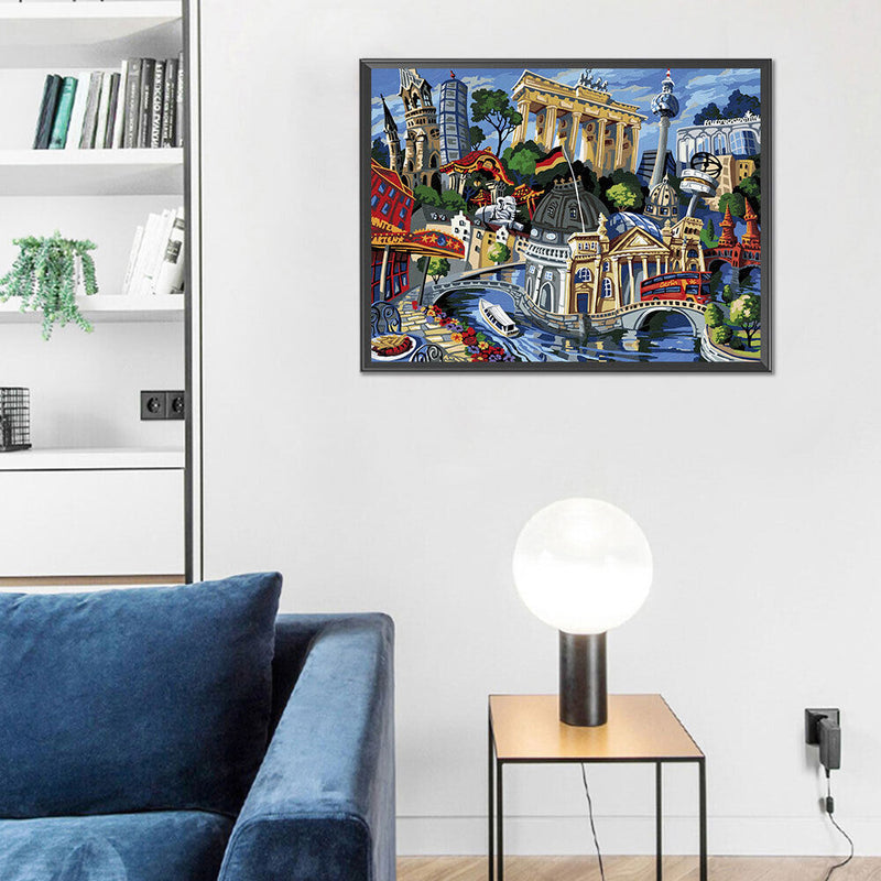 Old Buildings Oil Paint By Numbers Kits DIY Handpainted on Canvas Wall Art