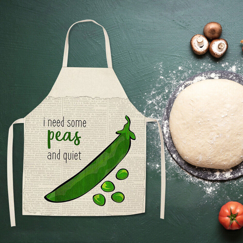 Pea Printed Women Kitchen Aprons Waterproof Linen Oil-proof Apron (82x68cm)