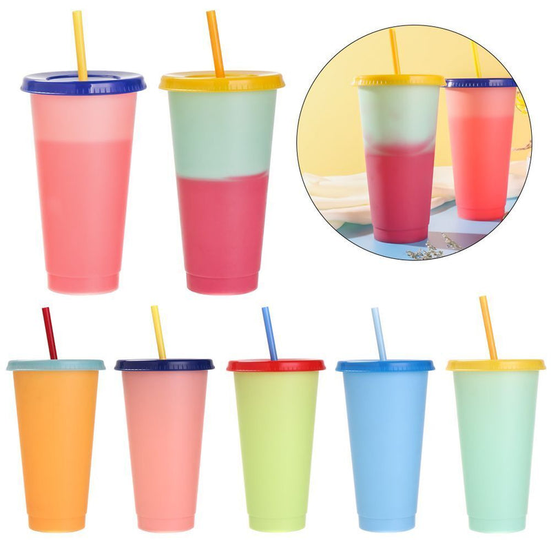 Discoloration Temperature Multicolor Drink Ware Plastic Cup Straw Cup Coffee