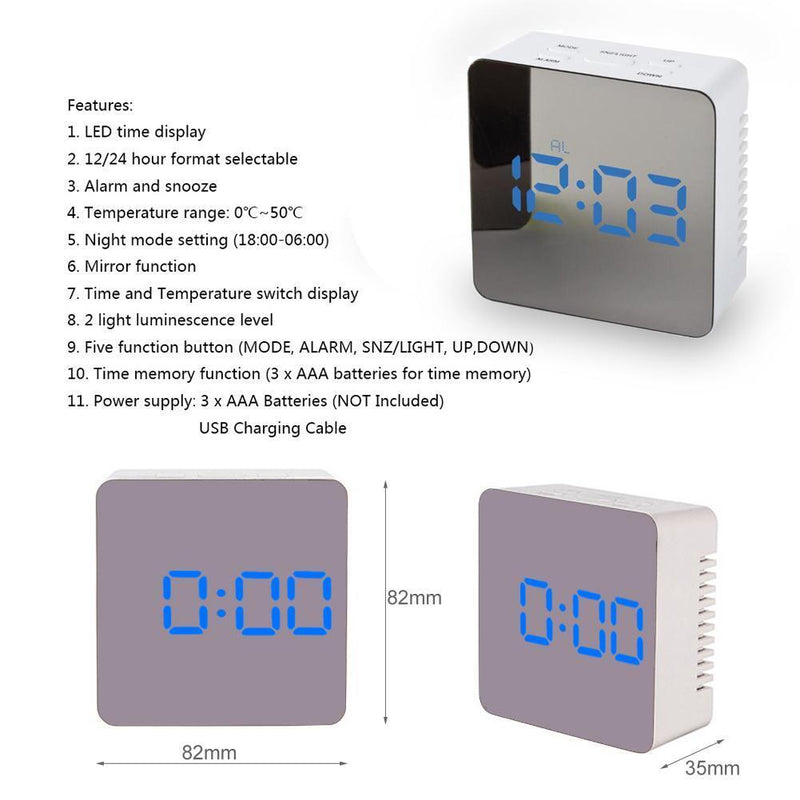 LED Alarm Clock Multifunction Digital LED Mirror Alarm Clock with Temperature Snooze