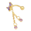 Women Piercing Bowknot Stainless Steel Navel Button Sexy Jewelry (Purple)
