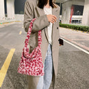 Plush Flower Pattern Handbag Winter Large Capacity Shoulder Bag (Pink)