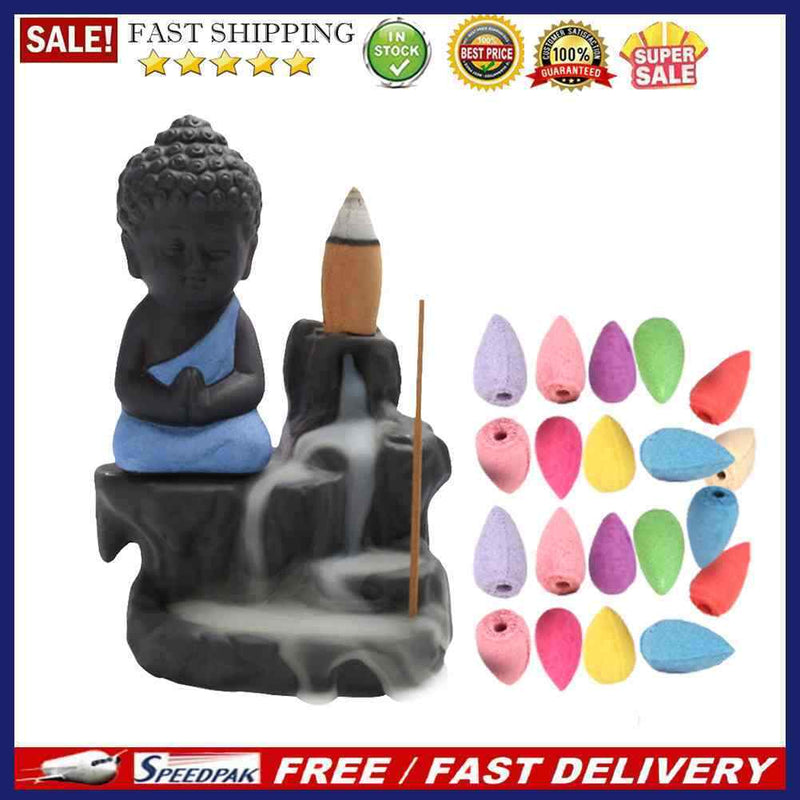Little Buddha Burner Censer 20pcs Incense Cones 1pcs Burner Holder Decorations
