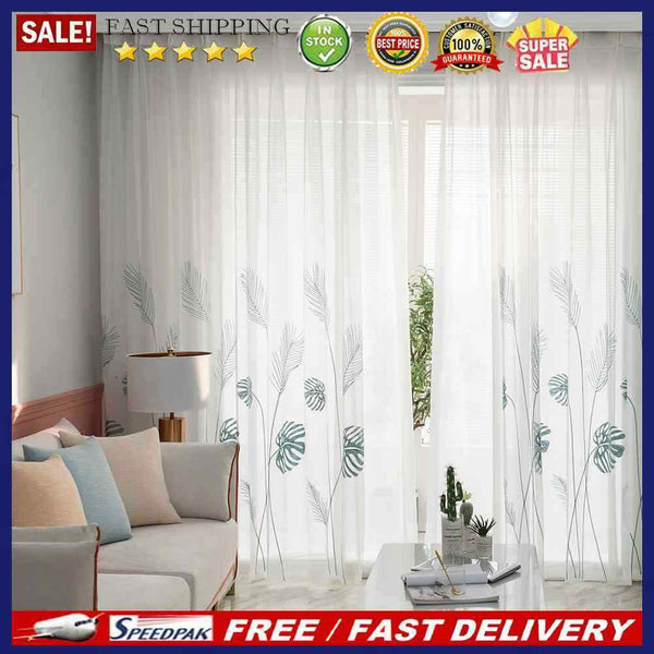 1pc Modern Palm Leaf Windows Tulle Curtains Living Bedroom Screening Yarn Dra
