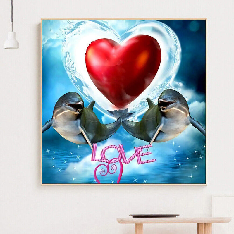 DIY Full Round Drill Rhinestone Diamond Painting Love Dolphin Handwork Home Art
