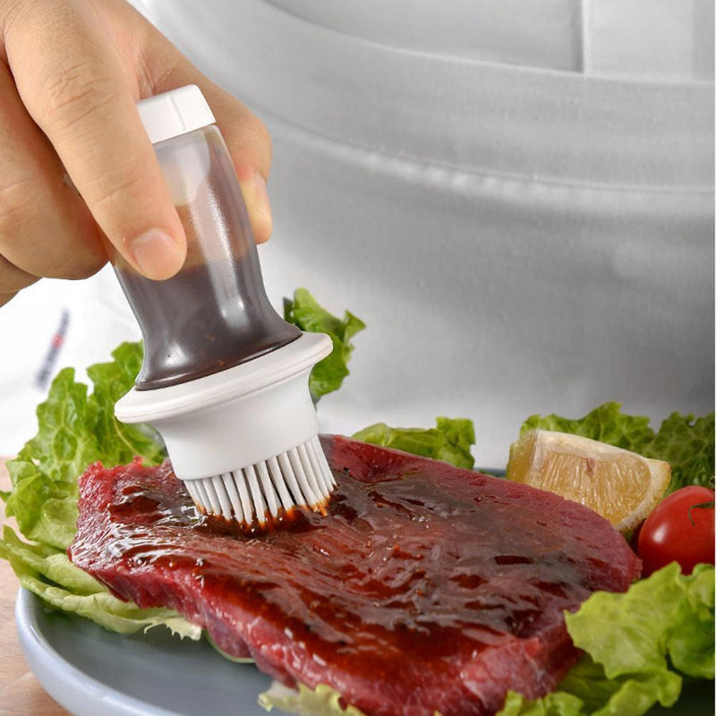 Portable Press Silicone Oil Bottle Brush Storage Cover Kitchen Tool 2pc