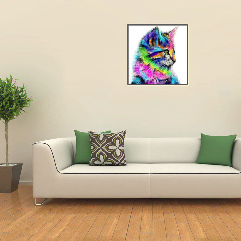 5D DIY Full Drill Diamond Painting Colorful Kitten Cross Stitch Embroidery Newly