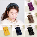 Turban  Winter Head Wrap Rhinestone Knit Headband  Bead Crochet Hair Band