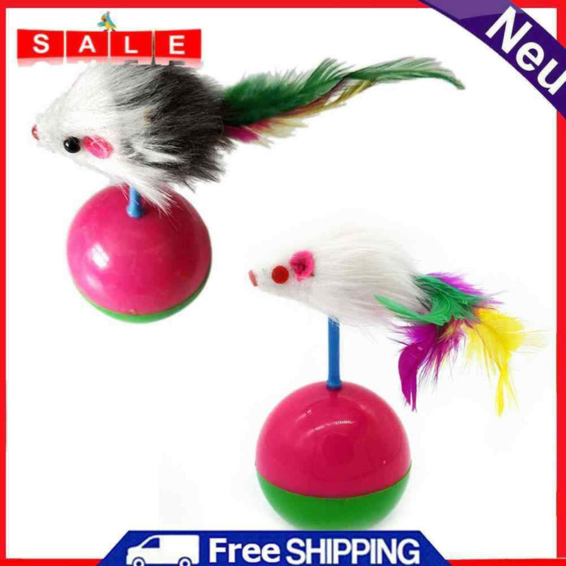 Pet Cat Funny Toys Plush Feather Mouse with Plastic Ball Toys for Kitten Playing
