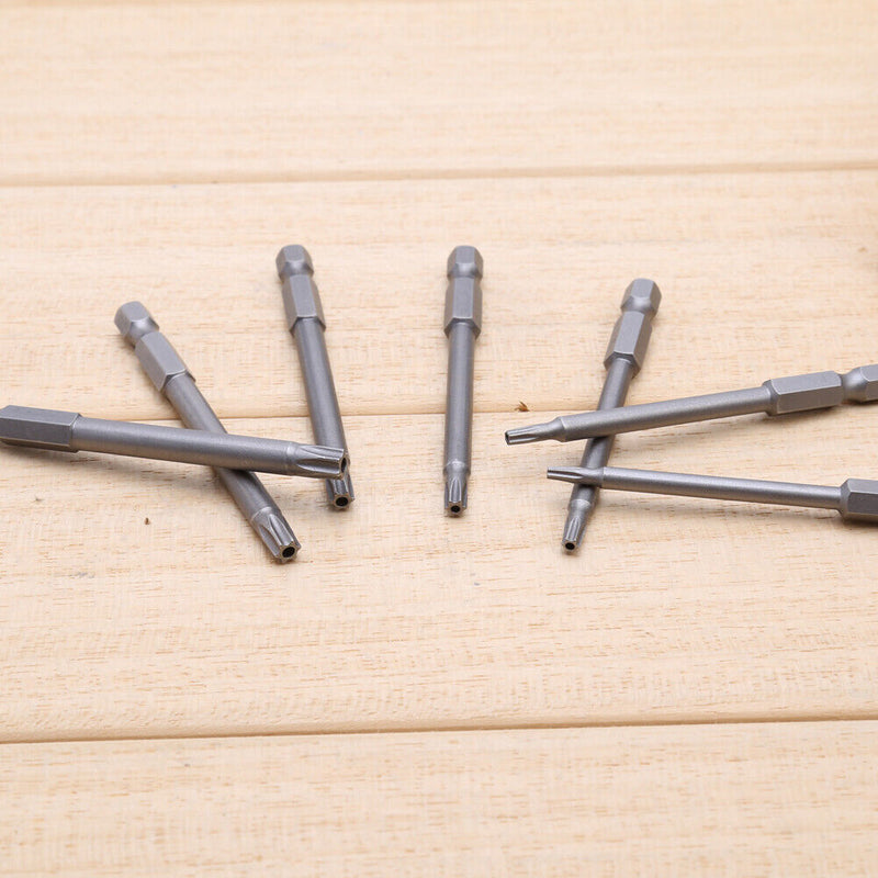7pcs/Set 75mm T8-T30 Long Magnetic Torx Screwdriver Bits 1/4"" Hex S