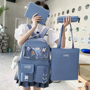 #A 4Pcs Backpacks Teenager Girls Casual Solid Color School Bookbag Rucksack