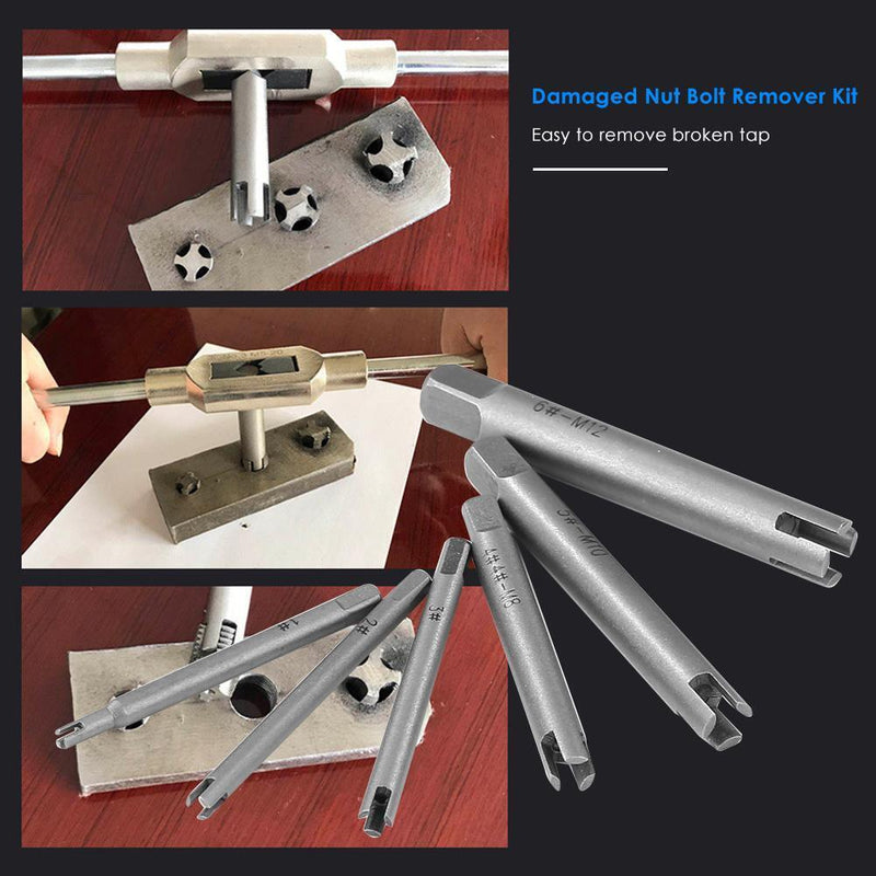 6pcs Damaged Nut Bolt Remover Kit Stud Extractor Broken Bolt Screw Remover Newly