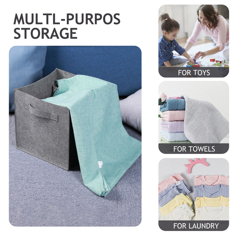 Storage Basket Bins - Foldable Storage Boxes with Handles - Rectangular (Grey)