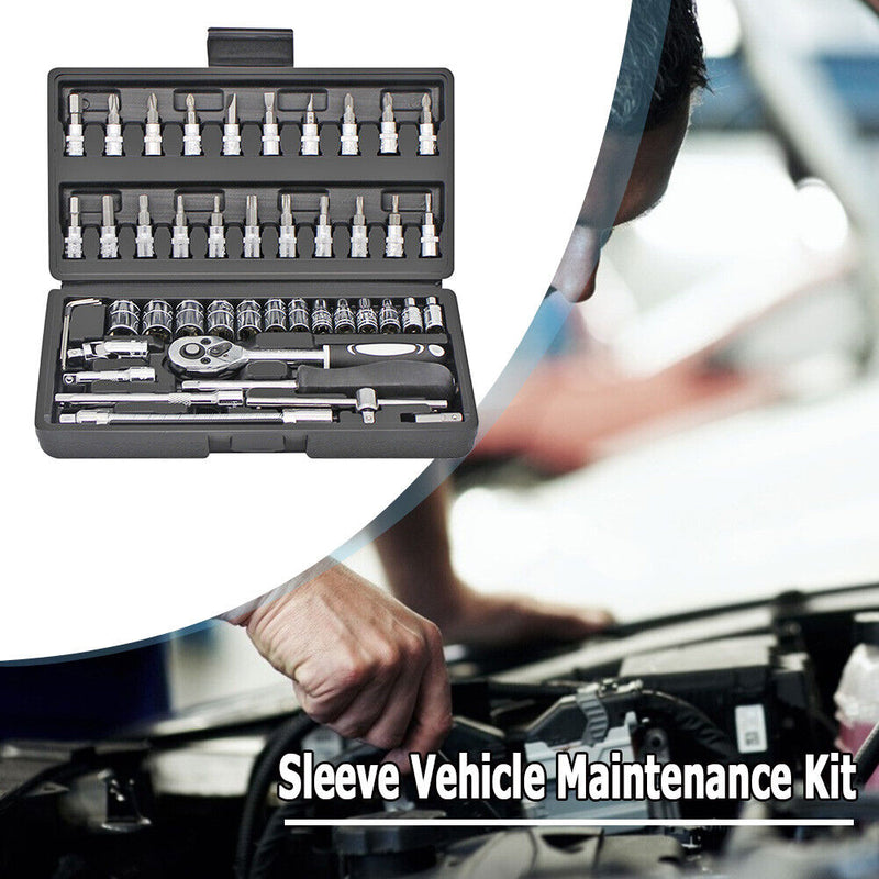 46pcs Socket Quick Ratchet Wrench Repair Screwdriver Combination Toolbox