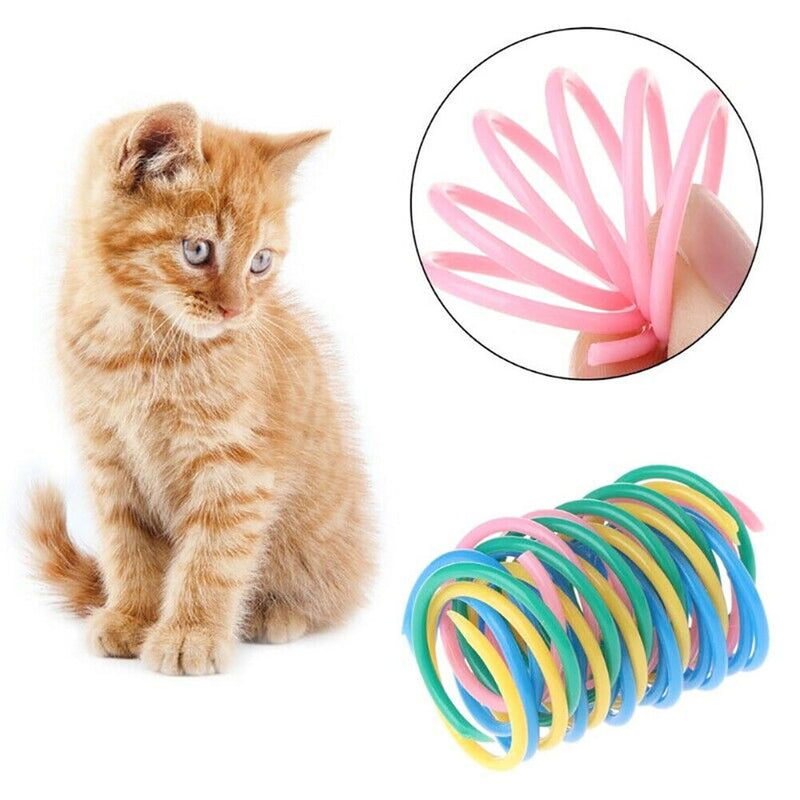 10x Plastic Cat Teaser Colorful Spring Kitten Pet Interactive Flexible Coil