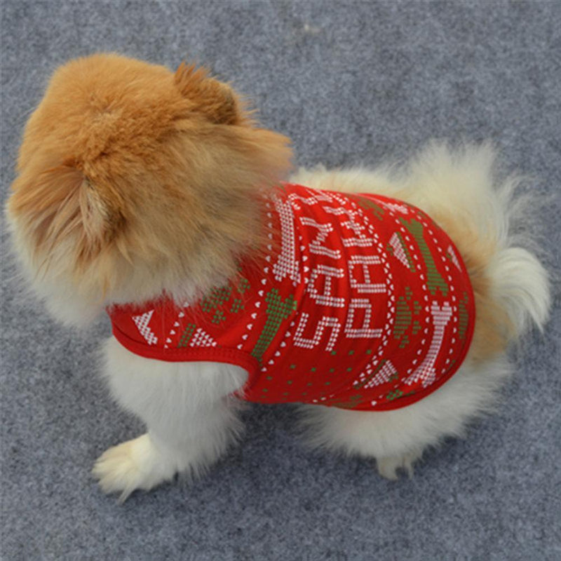 Cartoon Christmas Cotton Puppy Pets Dogs Costume T-Shirts (Bone Printing XS
